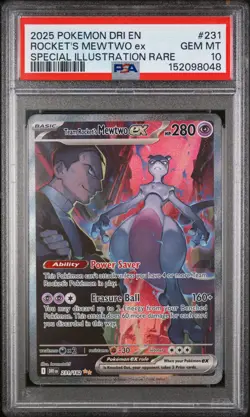 2025 POKEMON DRI EN-DESTINED RIVALS #231 TEAM ROCKET'S MEWTWO EX PSA 10 - Image 1