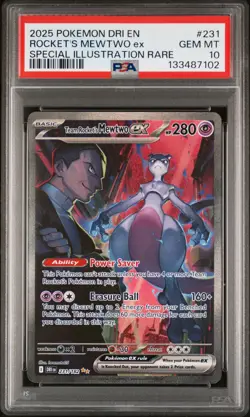 2025 POKEMON DRI EN-DESTINED RIVALS #231 TEAM ROCKET'S MEWTWO EX PSA 10 - Image 1