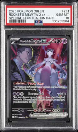 2025 POKEMON DRI EN-DESTINED RIVALS #231 TEAM ROCKET'S MEWTWO EX PSA 10 - Image 1