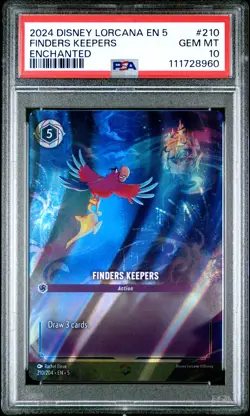 2024 DISNEY LORCANA EN 5-SHIMMERING SKIES ENCHANTED #210 FINDERS KEEPERS PSA 10 - Image 1