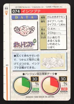 Geodude NO. 074 Bandai Carddass Series 1-2 R LP Japanese Pokemon Card TCG - Image 2