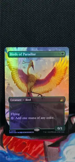 Magic The Gathering Ravnica Remastered Birds of Paradise Borderless Foil - Image 1