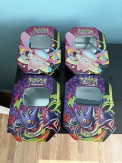 Lot of 4 Empty Pokemon TCG Mega Moonlit Collector Tins 2 Clefairy 2 Gengar - Image 1