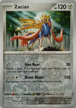 136/182 ZACIAN REVERSE HOLO PARADOX RIFT POKEMON CARD - Image 1