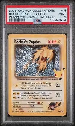 PSA 9 Rocket's Zapdos 15/132 Pokemon Celebrations Classic Collection 2021 Holo - Image 1