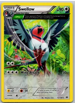 Swellow 72/108 Holo Rare Roaring Skies Pokemon Reverse Holo - Image 1