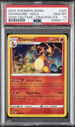2020 POKEMON SWORD & SHIELD VIVID VOLTAGE CRACKED ICE #025 CHARIZARD-HOLO PSA 10 - Image 1