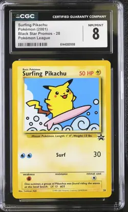 CGC 8 MINT Surfing Pikachu 2001 Black Star Promo #28 Pokemon League - Image 1