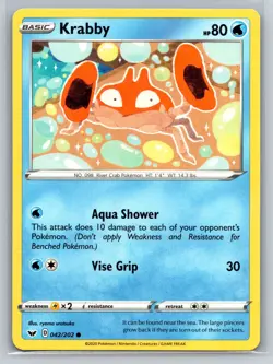 Krabby 042/202 Sword and Shield Pokemon TCG Water Basic Aqua Shower River Crab - Image 1