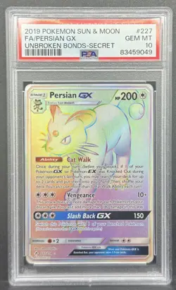 Pokemon TCG Persian GX 227/214 Unbroken Bonds PSA 10 - Image 1