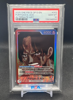 2025 ONE PIECE OP13 002 CARRYING ON HIS WILL PORTGAS D ACE LEADER ALT ART PSA 10 - Image 1