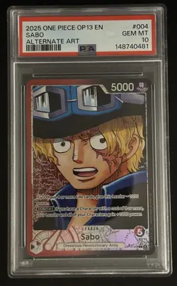 One Piece ENG Sabo OP13-004 Alt Art Foil Leader PSA 10 - Image 1