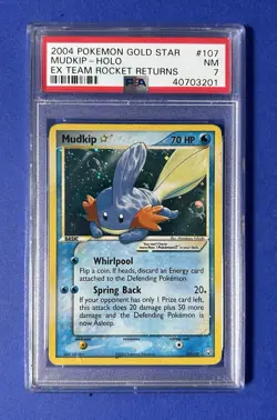 2004 Pokemon Gold Star Mudkip - Holo Ex Team Rocket Returns #107 PSA 7 NM - Image 1