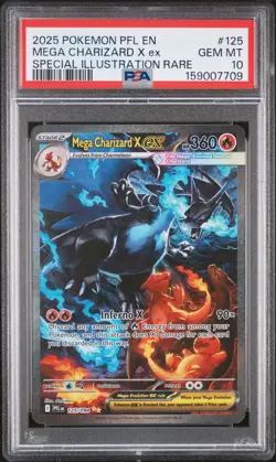 2025 POKEMON PFL EN-PHANTASMAL FLAMES #125 MEGA CHARIZARD X EX PSA 10 - Image 1