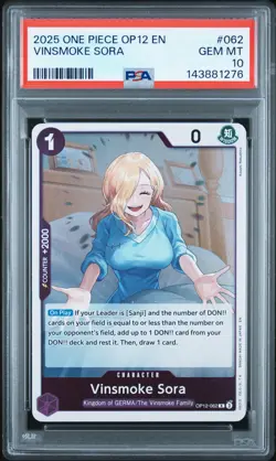 2025 ONE PIECE OP12-LEGACY OF THE MASTER #062 VINSMOKE SORA PSA 10 - Image 1