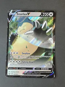 Pokemon TCG Sword & Shield Snorlax V Ultra Rare Holo Card 141/202 LP - Image 1