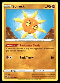Solrock 92/189 Pokemon Card Darkness Ablaze Uncommon 90 HP Lightly Played WE - Image 1