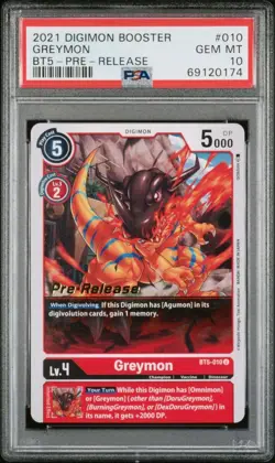 2021 Greymon Digimon Card Booster Battle of Omni Pre - Release PSA 10 POP 1 - Image 2