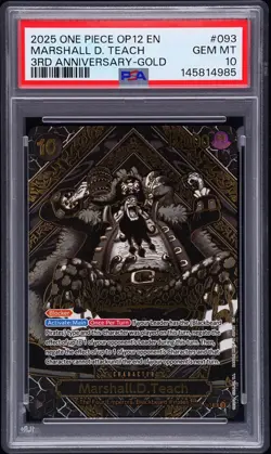 2025 One Piece OP 12 EN Marshall D. Teach 3rd Anniversary Gold #093 PSA 10 - Image 1