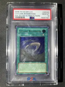 YuGiOh PSA 10 Cyclone Boomerang Ultimate Rare 2006 Asia Edition Card - Image 1