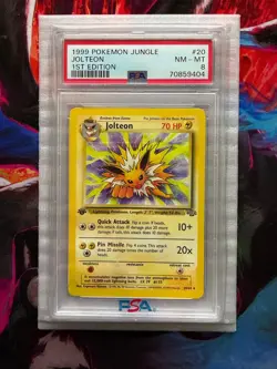 1999 Pokemon, 1st Edition Jolteon 20/64 Jungle Regular, Non Holo PSA 8 - Image 1