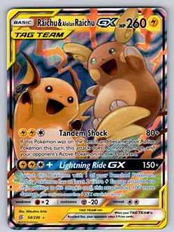 Raichu & Alolan Raichu GX 54/236 Holo GX Rare Unified Minds Pokemon Near Mint - Image 1