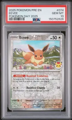PSA 10 2025 POKEMON PRE EN-PRISMATIC EVOLUTIONS #074 EEVEE POKEMON DAY 2025 - Image 1