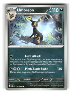 Umbreon 130/197 Uncommon Obsidian Flames Pokemon Near Mint - Image 1
