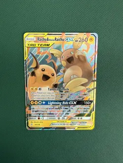 Raichu & Alolan Raichu GX 54/236 Holo GX Rare Unified Minds Pokemon Holo - Image 1