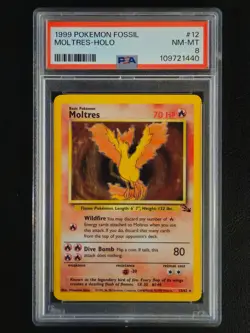 Moltres 12/62 Holo Rare Pokemon 1999 WOTC Fossil Set PSA 8 NM-MT - Image 1
