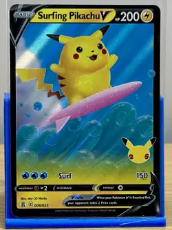Surfing Pikachu V 008/025 Holo V Rare Celebrations Pokemon Near Mint - Image 1