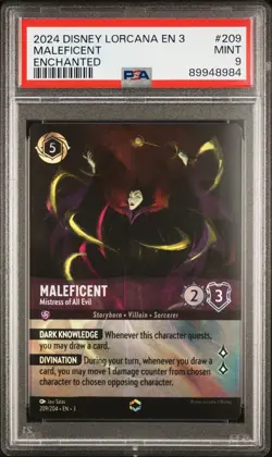 Disney Lorcana Maleficent Mistress of All Evil Enchanted #209/204 PSA 9 - Image 1