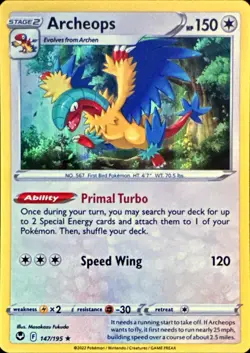 Archeops 147/195 Holo Rare Silver Tempest Pokemon Holo Near Mint - Image 1
