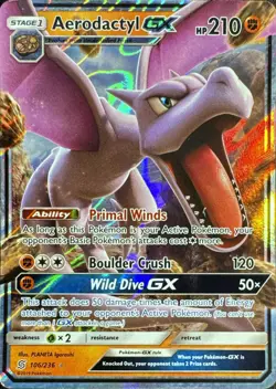 Aerodactyl GX 106/236 Holo GX Rare Unified Minds Pokemon Heavily Played - Image 1
