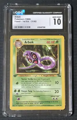 Pokemon 1999 Arbok 31/62 Fossil 1st Edition CGC 10 Gem Mint! - Image 2