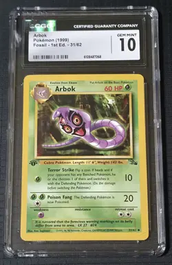 Pokemon 1999 Arbok 31/62 Fossil 1st Edition CGC 10 Gem Mint! - Image 3