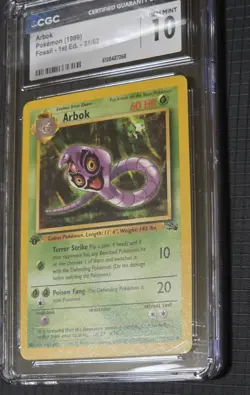 Pokemon 1999 Arbok 31/62 Fossil 1st Edition CGC 10 Gem Mint! - Image 4