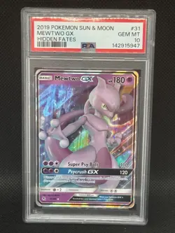 2019 Pokemon Mewtwo GX PSA 10 31/68 Sun & Moon Hidden Fates Holo Gem Mint - Image 1