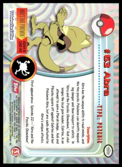 Topps Pokemon Abra #63 1999 TV Animation Edition Non Holo Pink Logo NM - Image 2