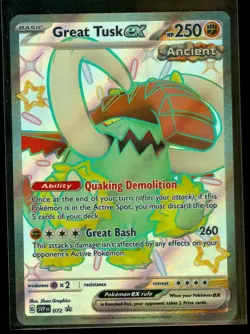 Pokemon SHINY GREAT TUSK EX SVP 072 Paldean Fates - FULL ART PROMO - - MINT - Image 1