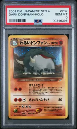 2001 POKEMON JPN NEO 4 #232 DARK DONPHAN-HOLO PSA 10 - Image 1
