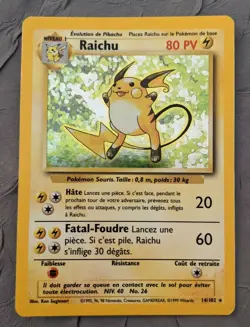 Carte Pokemon HOLO Raichu 14/102 Set de Base Francais, 1999, TBE - Image 1