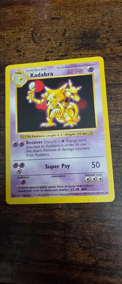 Kadabra 32/102 Uncommon Base Set Shadowless Pokemon Lightly Played - Image 1