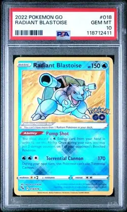 PSA 10 Gem Mint Radiant Blastoise 018/078 Pokemon GO Holo Pokemon TCG - Image 1