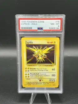 1999 POKEMON BASE SET UNLIMITED #16 ZAPDOS-HOLO PSA 8 - Image 1