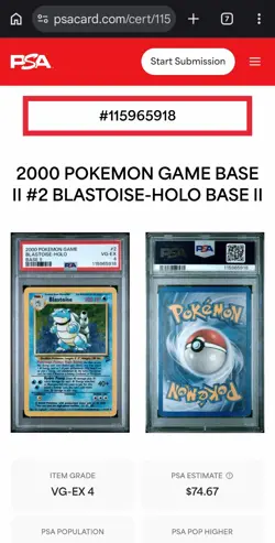 2000 POKEMON BASE SET 2 #2 BLASTOISE-HOLO PSA 4 - Image 5