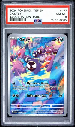 2024 Pokemon Gastly Tef En-Temporal Forces #177 Illustration Rare PSA 8 NM-MT - Image 1