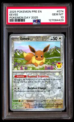 PSA 10 Eevee 074/131 Pokemon Day 2025 Pre En Holo Prismatic Evolutions Pokemon - Image 1