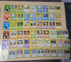 Vintage Pokemon 57 Cards Base Set Only No Duplicates Lot Moderate To Heavy Play - Image 1