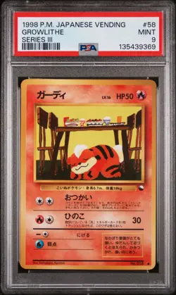 1998 Pokemon Japanese Vending Series III 3 #58 Growlithe PSA 9 - Image 1